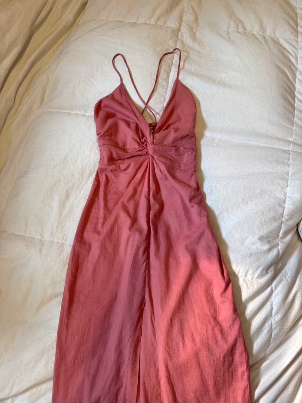 Zara Dusty Rose Pink Linen V-Neck Dress, Small- NWT